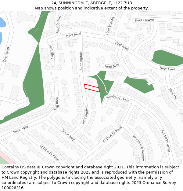 24, SUNNINGDALE, ABERGELE, LL22 7UB: Location map and indicative extent of plot