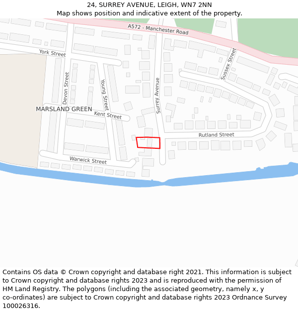 24, SURREY AVENUE, LEIGH, WN7 2NN: Location map and indicative extent of plot