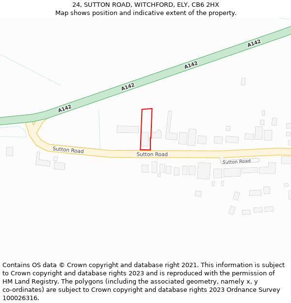 24, SUTTON ROAD, WITCHFORD, ELY, CB6 2HX: Location map and indicative extent of plot