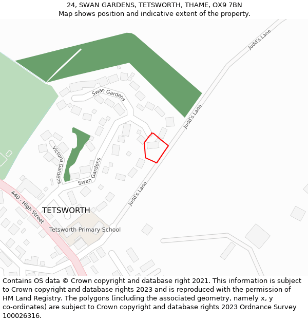 24, SWAN GARDENS, TETSWORTH, THAME, OX9 7BN: Location map and indicative extent of plot