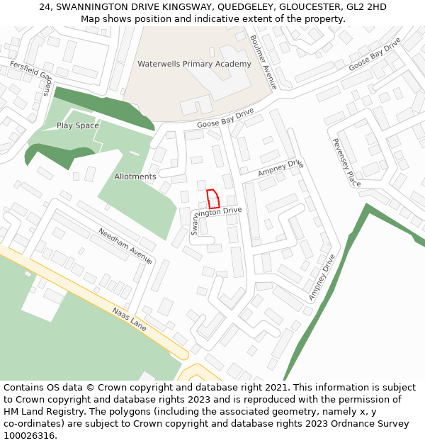 24, SWANNINGTON DRIVE KINGSWAY, QUEDGELEY, GLOUCESTER, GL2 2HD: Location map and indicative extent of plot