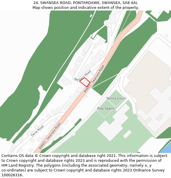 24, SWANSEA ROAD, PONTARDAWE, SWANSEA, SA8 4AL: Location map and indicative extent of plot