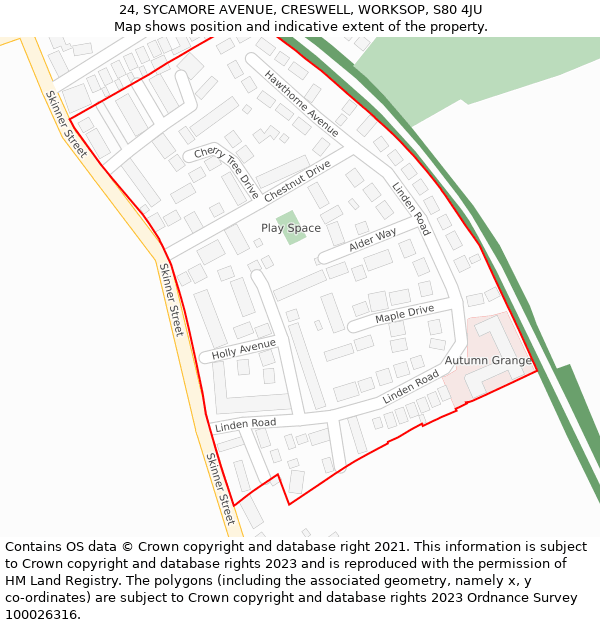 24, SYCAMORE AVENUE, CRESWELL, WORKSOP, S80 4JU: Location map and indicative extent of plot