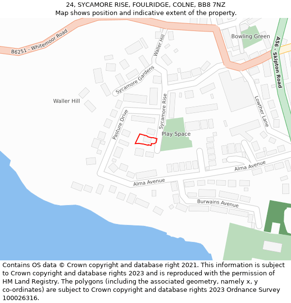 24, SYCAMORE RISE, FOULRIDGE, COLNE, BB8 7NZ: Location map and indicative extent of plot