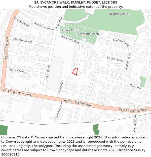 24, SYCAMORE WALK, FARSLEY, PUDSEY, LS28 5BS: Location map and indicative extent of plot