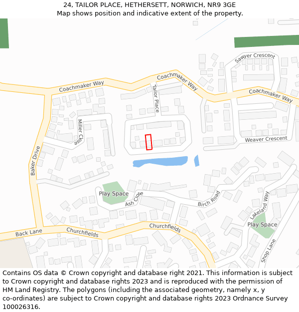 24, TAILOR PLACE, HETHERSETT, NORWICH, NR9 3GE: Location map and indicative extent of plot