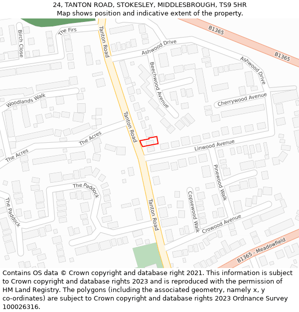 24, TANTON ROAD, STOKESLEY, MIDDLESBROUGH, TS9 5HR: Location map and indicative extent of plot