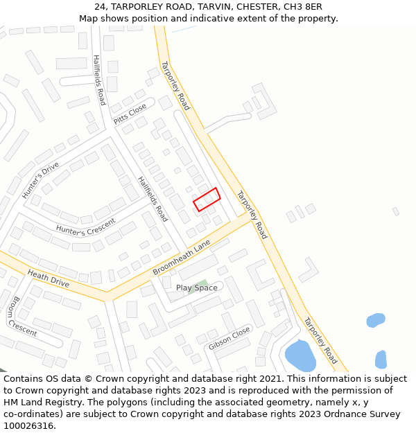 24, TARPORLEY ROAD, TARVIN, CHESTER, CH3 8ER: Location map and indicative extent of plot