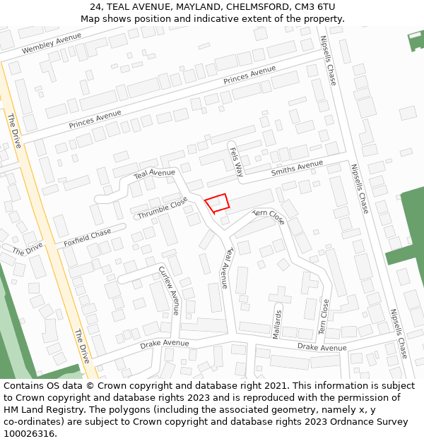 24, TEAL AVENUE, MAYLAND, CHELMSFORD, CM3 6TU: Location map and indicative extent of plot