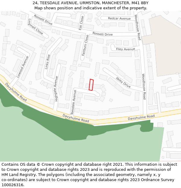 24, TEESDALE AVENUE, URMSTON, MANCHESTER, M41 8BY: Location map and indicative extent of plot