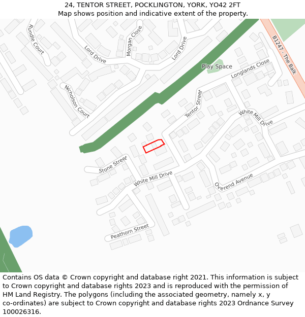 24, TENTOR STREET, POCKLINGTON, YORK, YO42 2FT: Location map and indicative extent of plot