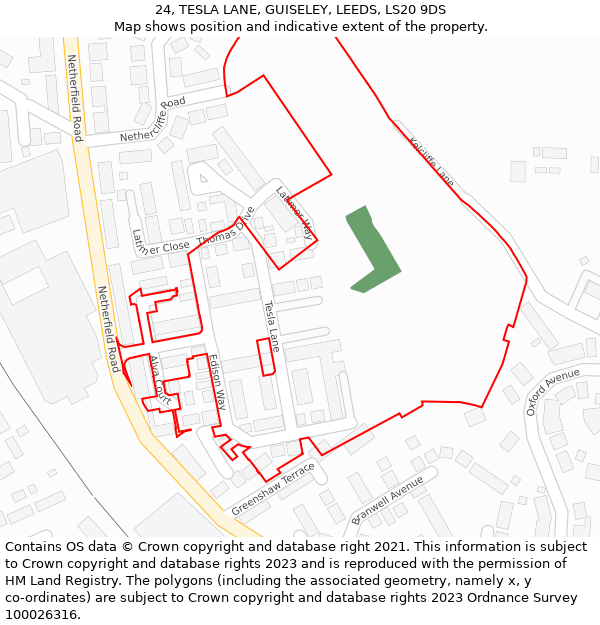 24, TESLA LANE, GUISELEY, LEEDS, LS20 9DS: Location map and indicative extent of plot