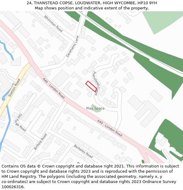 24, THANSTEAD COPSE, LOUDWATER, HIGH WYCOMBE, HP10 9YH: Location map and indicative extent of plot