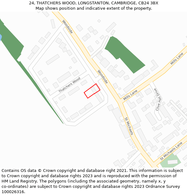 24, THATCHERS WOOD, LONGSTANTON, CAMBRIDGE, CB24 3BX: Location map and indicative extent of plot