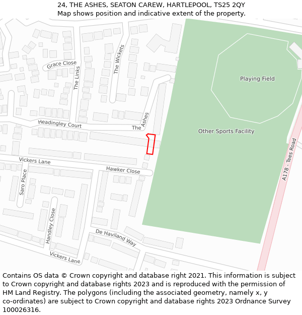 24, THE ASHES, SEATON CAREW, HARTLEPOOL, TS25 2QY: Location map and indicative extent of plot