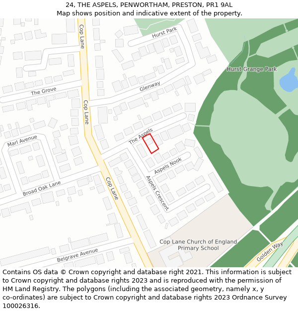 24, THE ASPELS, PENWORTHAM, PRESTON, PR1 9AL: Location map and indicative extent of plot