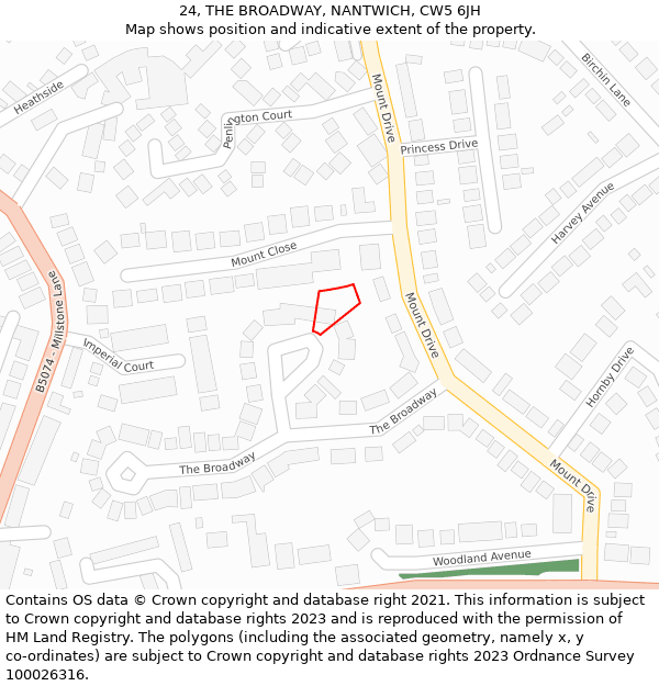 24, THE BROADWAY, NANTWICH, CW5 6JH: Location map and indicative extent of plot