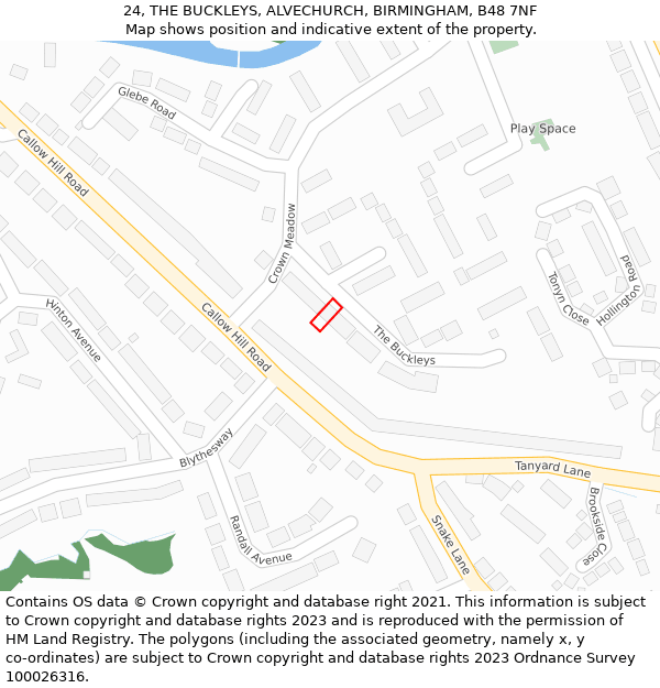 24, THE BUCKLEYS, ALVECHURCH, BIRMINGHAM, B48 7NF: Location map and indicative extent of plot