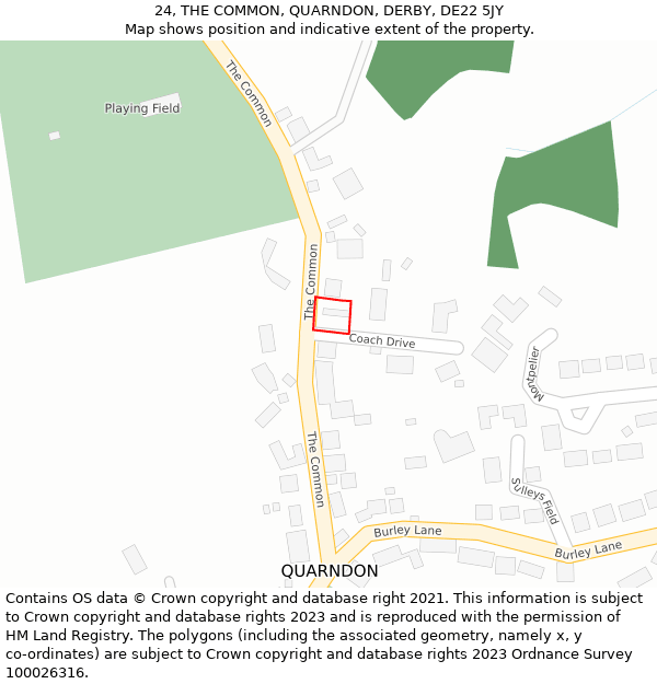 24, THE COMMON, QUARNDON, DERBY, DE22 5JY: Location map and indicative extent of plot