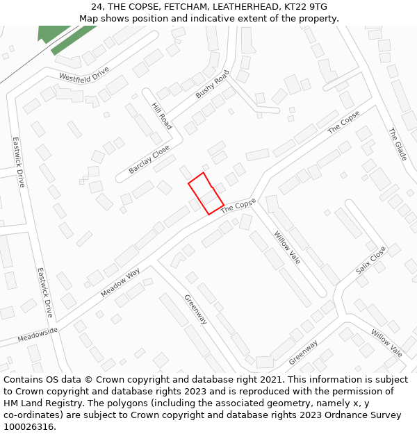 24, THE COPSE, FETCHAM, LEATHERHEAD, KT22 9TG: Location map and indicative extent of plot