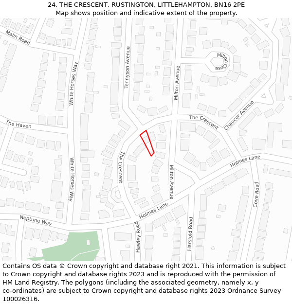 24, THE CRESCENT, RUSTINGTON, LITTLEHAMPTON, BN16 2PE: Location map and indicative extent of plot