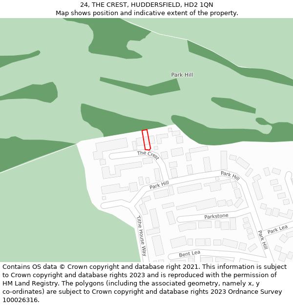 24, THE CREST, HUDDERSFIELD, HD2 1QN: Location map and indicative extent of plot