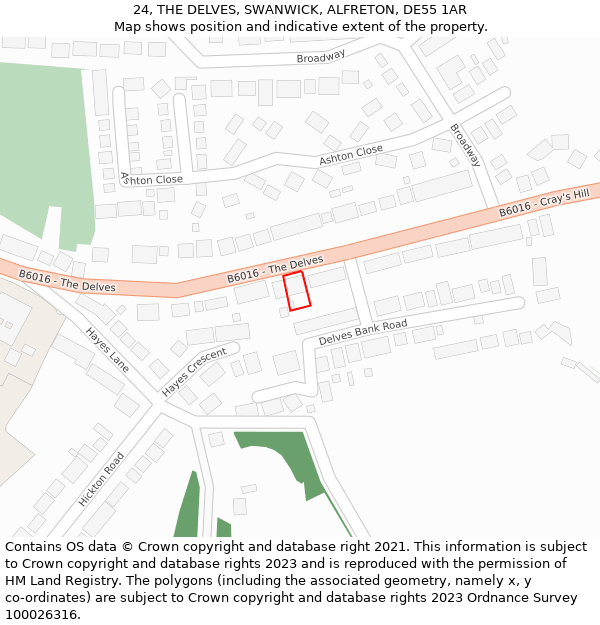 24, THE DELVES, SWANWICK, ALFRETON, DE55 1AR: Location map and indicative extent of plot