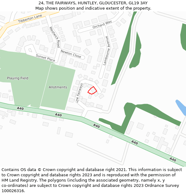 24, THE FAIRWAYS, HUNTLEY, GLOUCESTER, GL19 3AY: Location map and indicative extent of plot