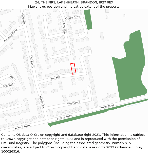 24, THE FIRS, LAKENHEATH, BRANDON, IP27 9EX: Location map and indicative extent of plot