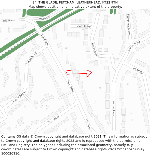 24, THE GLADE, FETCHAM, LEATHERHEAD, KT22 9TH: Location map and indicative extent of plot