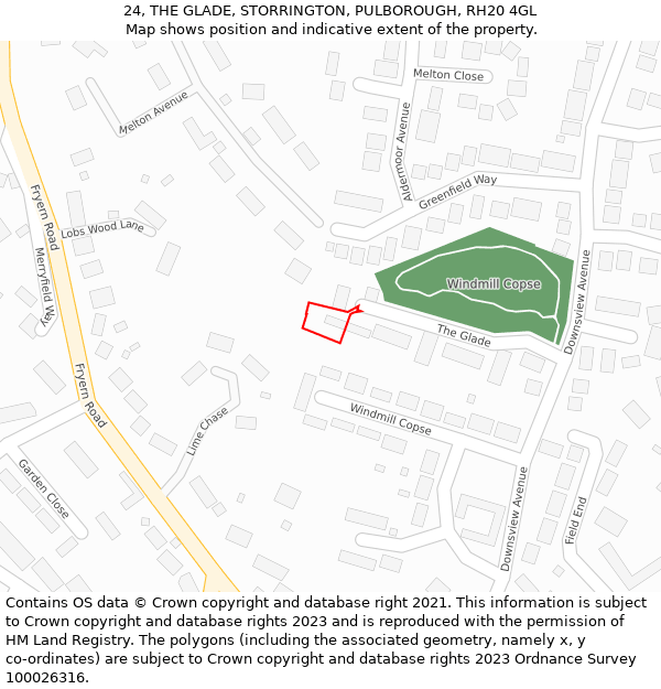 24, THE GLADE, STORRINGTON, PULBOROUGH, RH20 4GL: Location map and indicative extent of plot