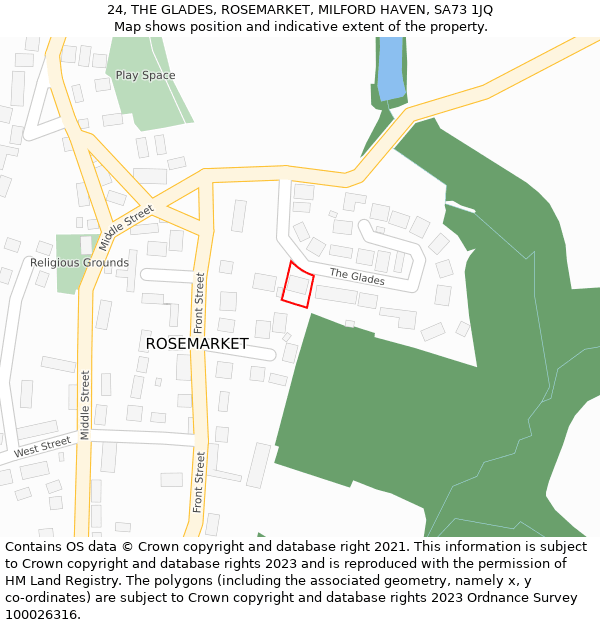 24, THE GLADES, ROSEMARKET, MILFORD HAVEN, SA73 1JQ: Location map and indicative extent of plot