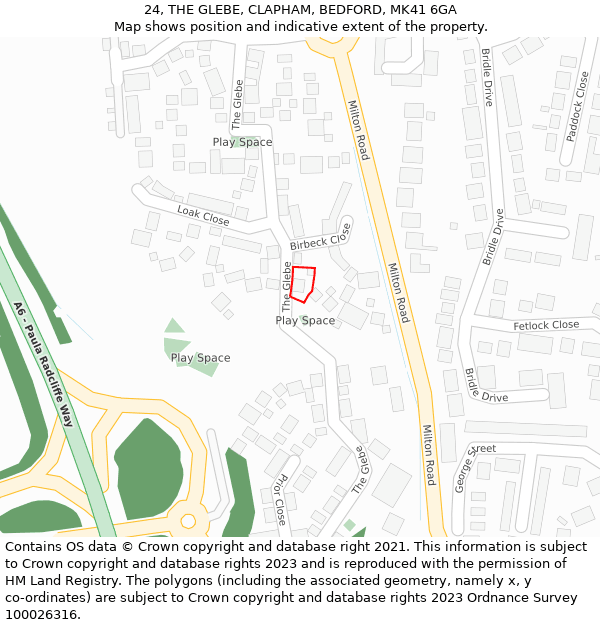 24, THE GLEBE, CLAPHAM, BEDFORD, MK41 6GA: Location map and indicative extent of plot
