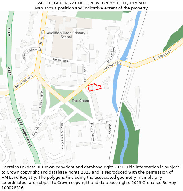 24, THE GREEN, AYCLIFFE, NEWTON AYCLIFFE, DL5 6LU: Location map and indicative extent of plot