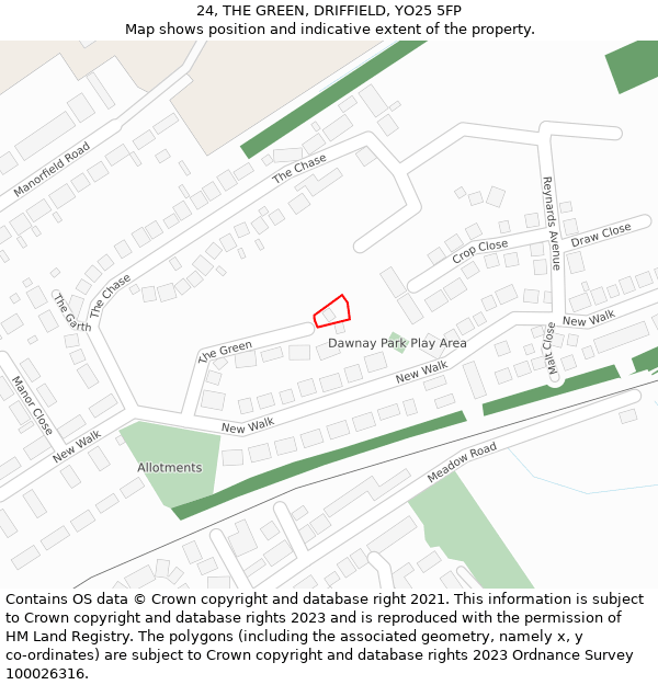 24, THE GREEN, DRIFFIELD, YO25 5FP: Location map and indicative extent of plot