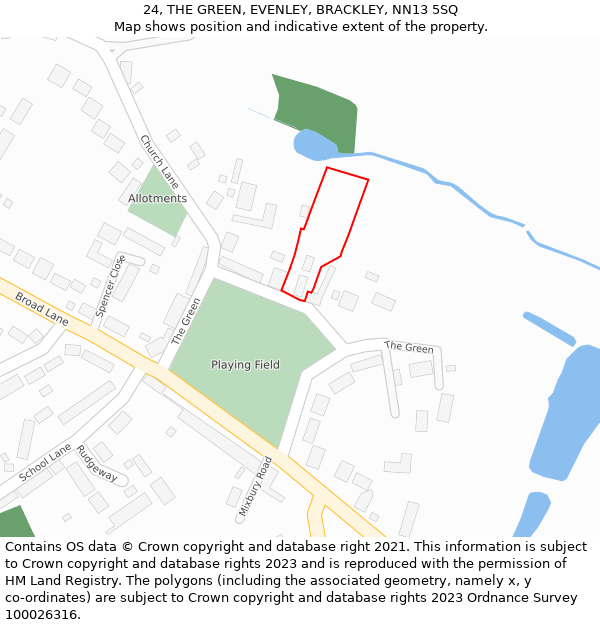 24, THE GREEN, EVENLEY, BRACKLEY, NN13 5SQ: Location map and indicative extent of plot