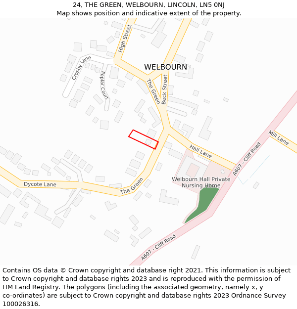 24, THE GREEN, WELBOURN, LINCOLN, LN5 0NJ: Location map and indicative extent of plot