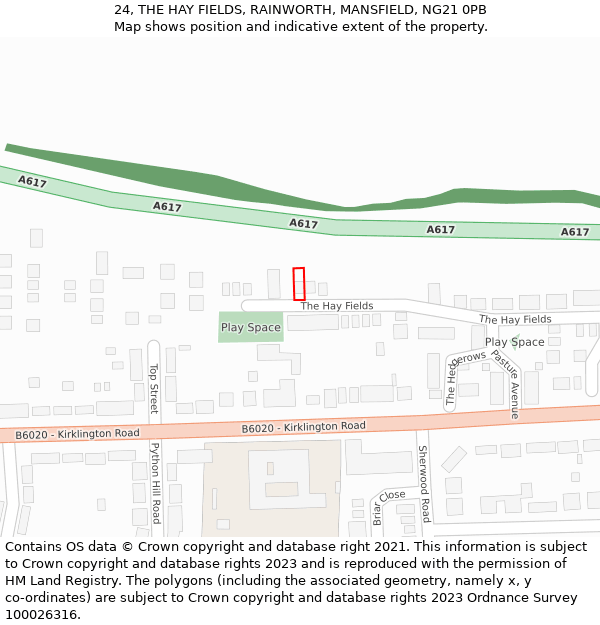 24, THE HAY FIELDS, RAINWORTH, MANSFIELD, NG21 0PB: Location map and indicative extent of plot