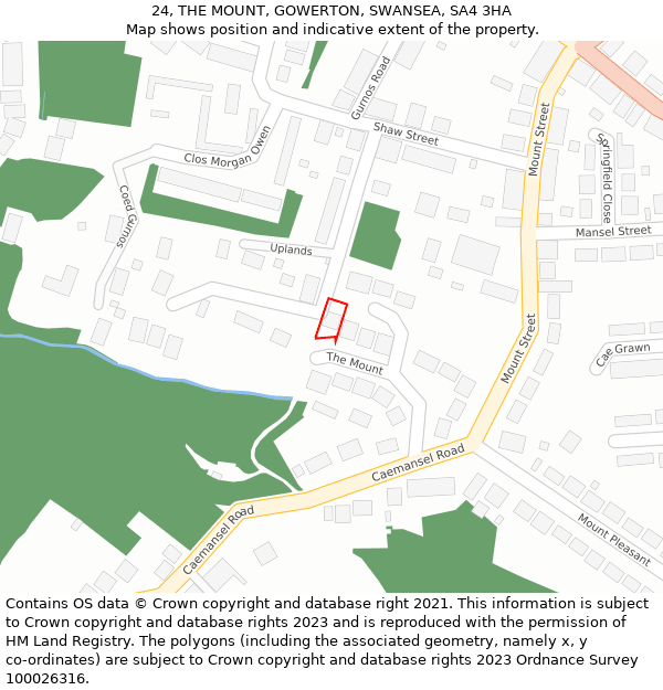 24, THE MOUNT, GOWERTON, SWANSEA, SA4 3HA: Location map and indicative extent of plot