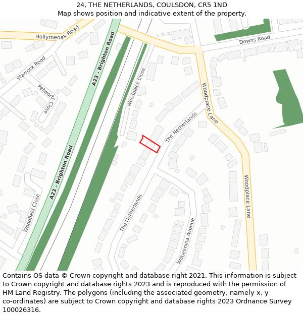 24, THE NETHERLANDS, COULSDON, CR5 1ND: Location map and indicative extent of plot