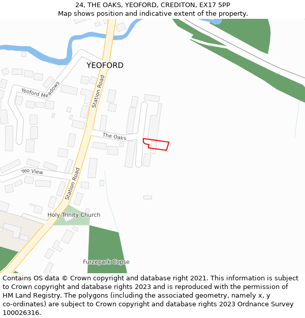 24, THE OAKS, YEOFORD, CREDITON, EX17 5PP: Location map and indicative extent of plot