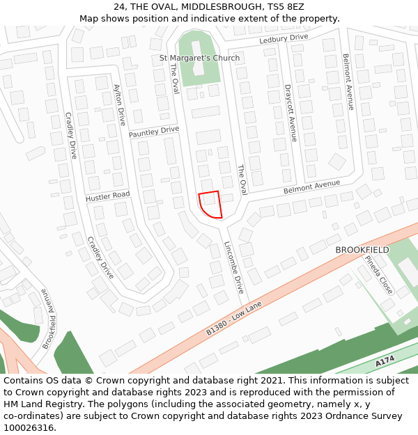 24, THE OVAL, MIDDLESBROUGH, TS5 8EZ: Location map and indicative extent of plot