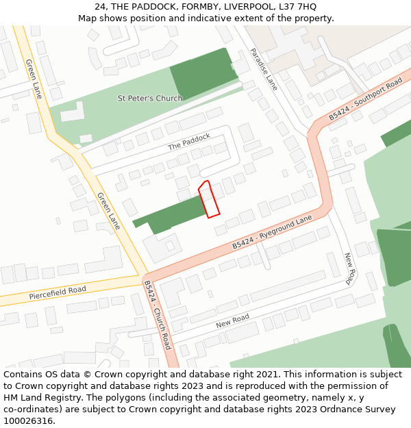 24, THE PADDOCK, FORMBY, LIVERPOOL, L37 7HQ: Location map and indicative extent of plot