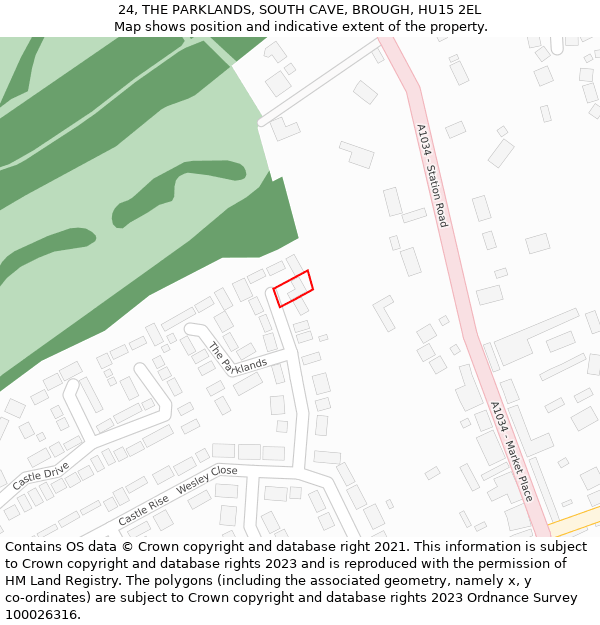 24, THE PARKLANDS, SOUTH CAVE, BROUGH, HU15 2EL: Location map and indicative extent of plot