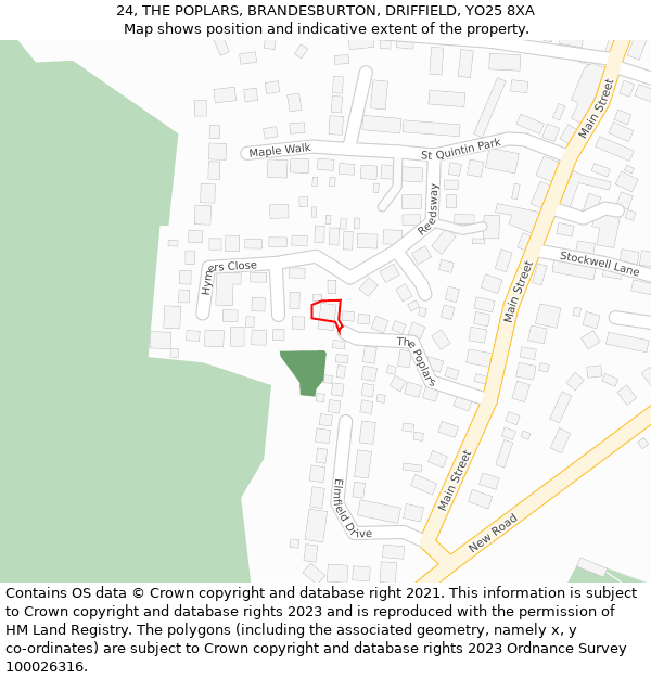 24, THE POPLARS, BRANDESBURTON, DRIFFIELD, YO25 8XA: Location map and indicative extent of plot