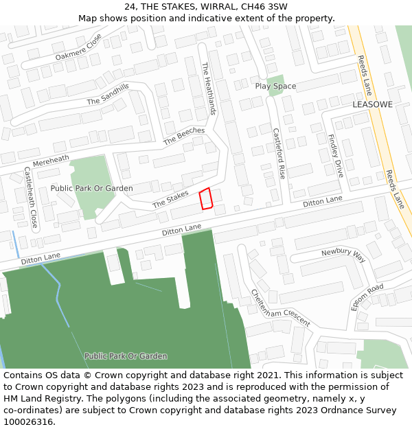 24, THE STAKES, WIRRAL, CH46 3SW: Location map and indicative extent of plot