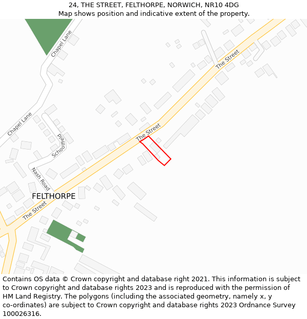 24, THE STREET, FELTHORPE, NORWICH, NR10 4DG: Location map and indicative extent of plot