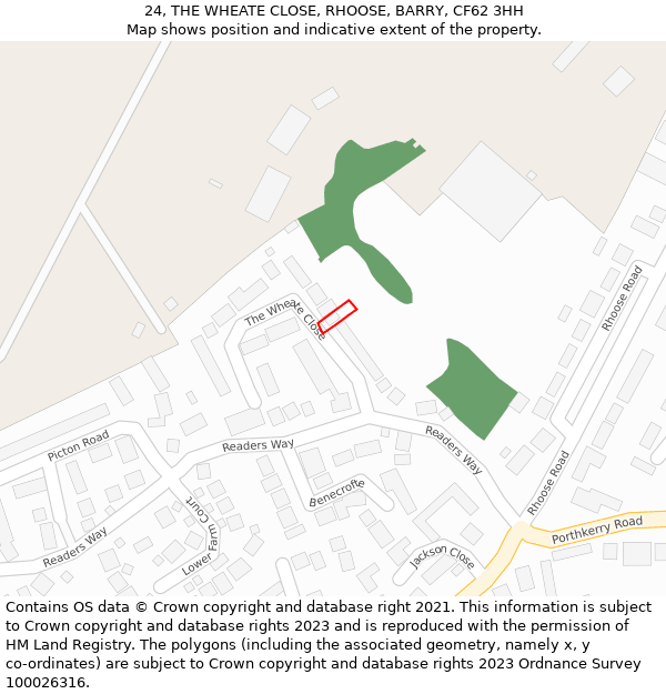 24, THE WHEATE CLOSE, RHOOSE, BARRY, CF62 3HH: Location map and indicative extent of plot