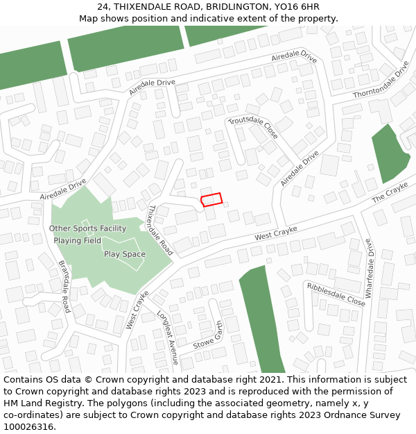 24, THIXENDALE ROAD, BRIDLINGTON, YO16 6HR: Location map and indicative extent of plot