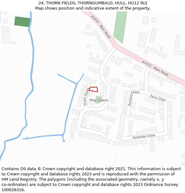 24, THORN FIELDS, THORNGUMBALD, HULL, HU12 9UJ: Location map and indicative extent of plot